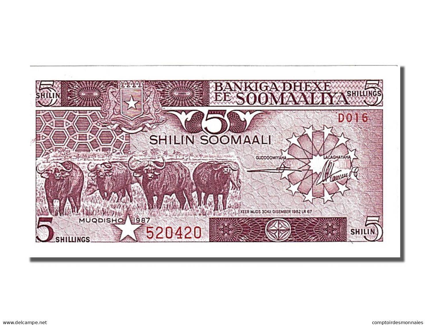 Billet, Somalie, 5 Shilin = 5 Shillings, 1987, NEUF - Somalie