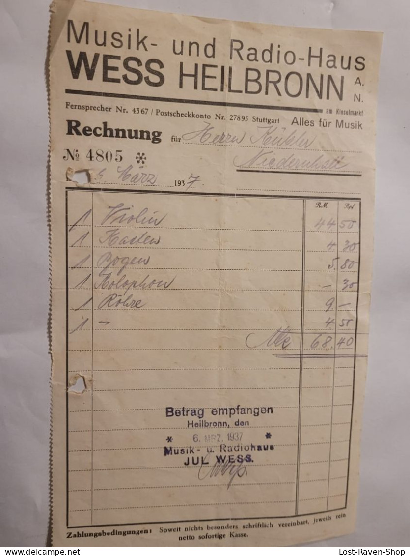 Rechnung - Wess Heilbronn - 1937 - 1900 – 1949