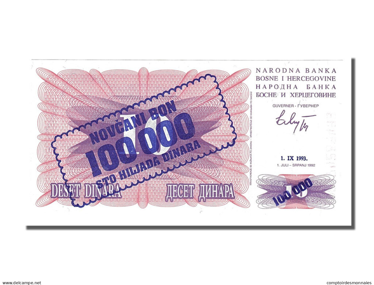 Billet, Bosnia - Herzegovina, 100,000 Dinara, 1993, 1993-09-01, NEUF - Bosnien-Herzegowina