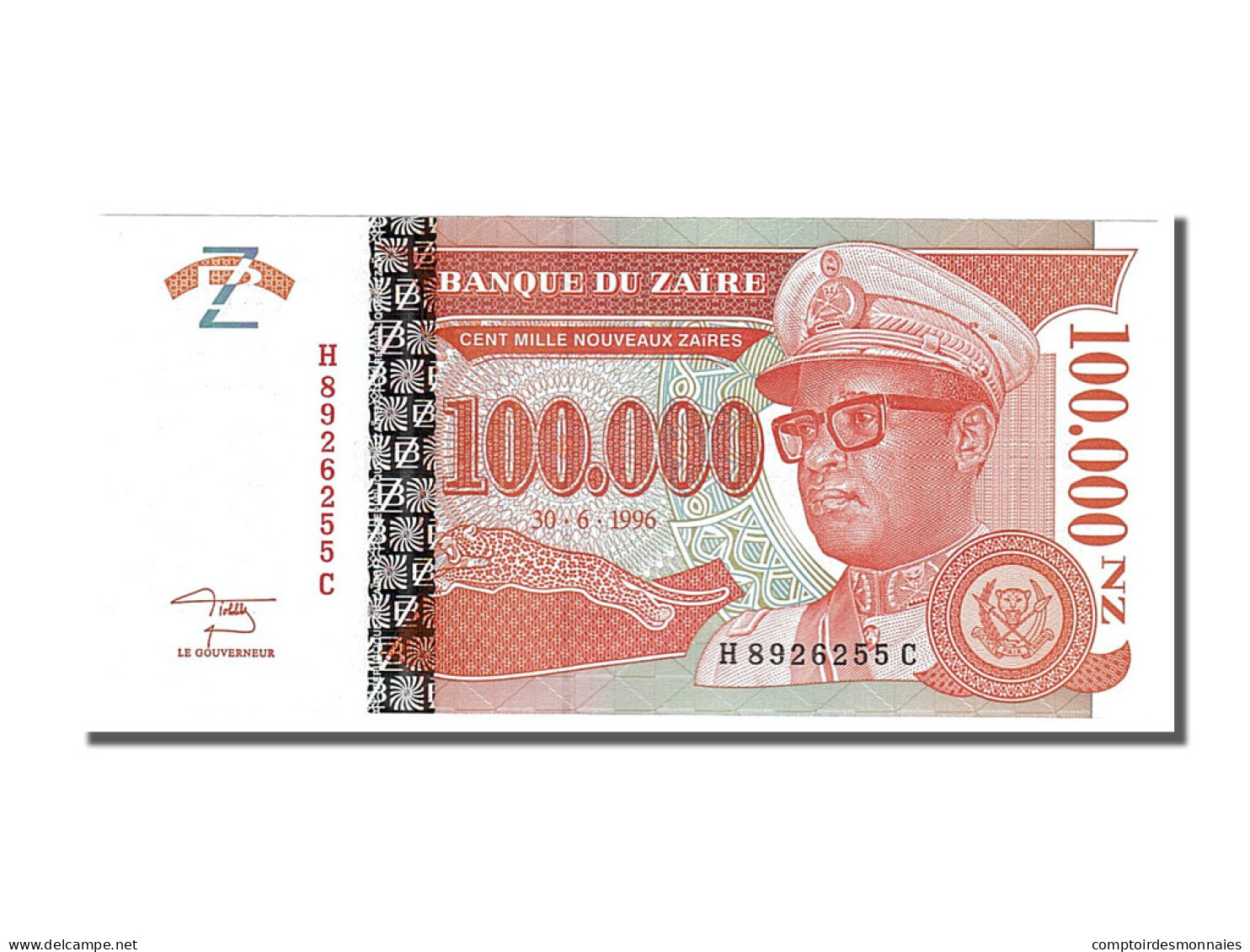 Billet, Zaïre, 100,000 Nouveaux Zaïres, 1996, 1996-06-30, NEUF - Zaïre