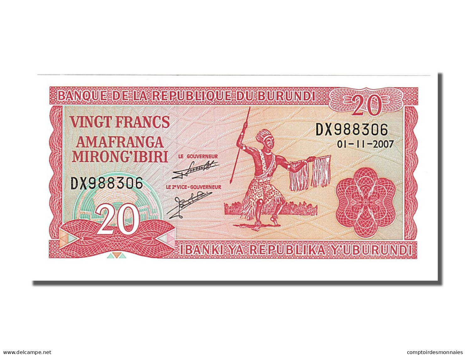 Billet, Burundi, 20 Francs, 2007, 2007-11-01, NEUF - Burundi