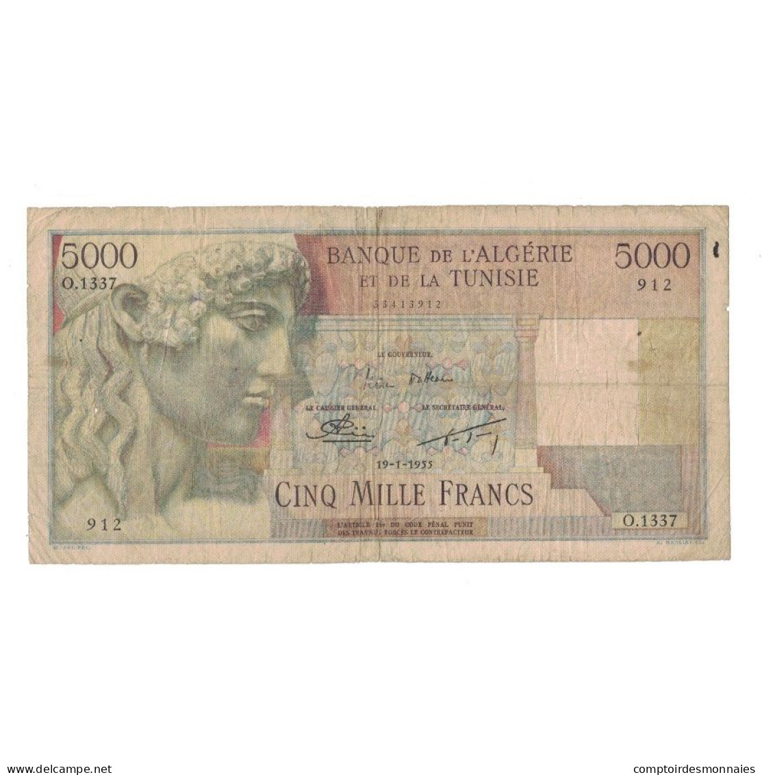 Billet, Algérie, 5000 Francs, 1955, 1955-1-19, KM:109b, TB+ - Algerien
