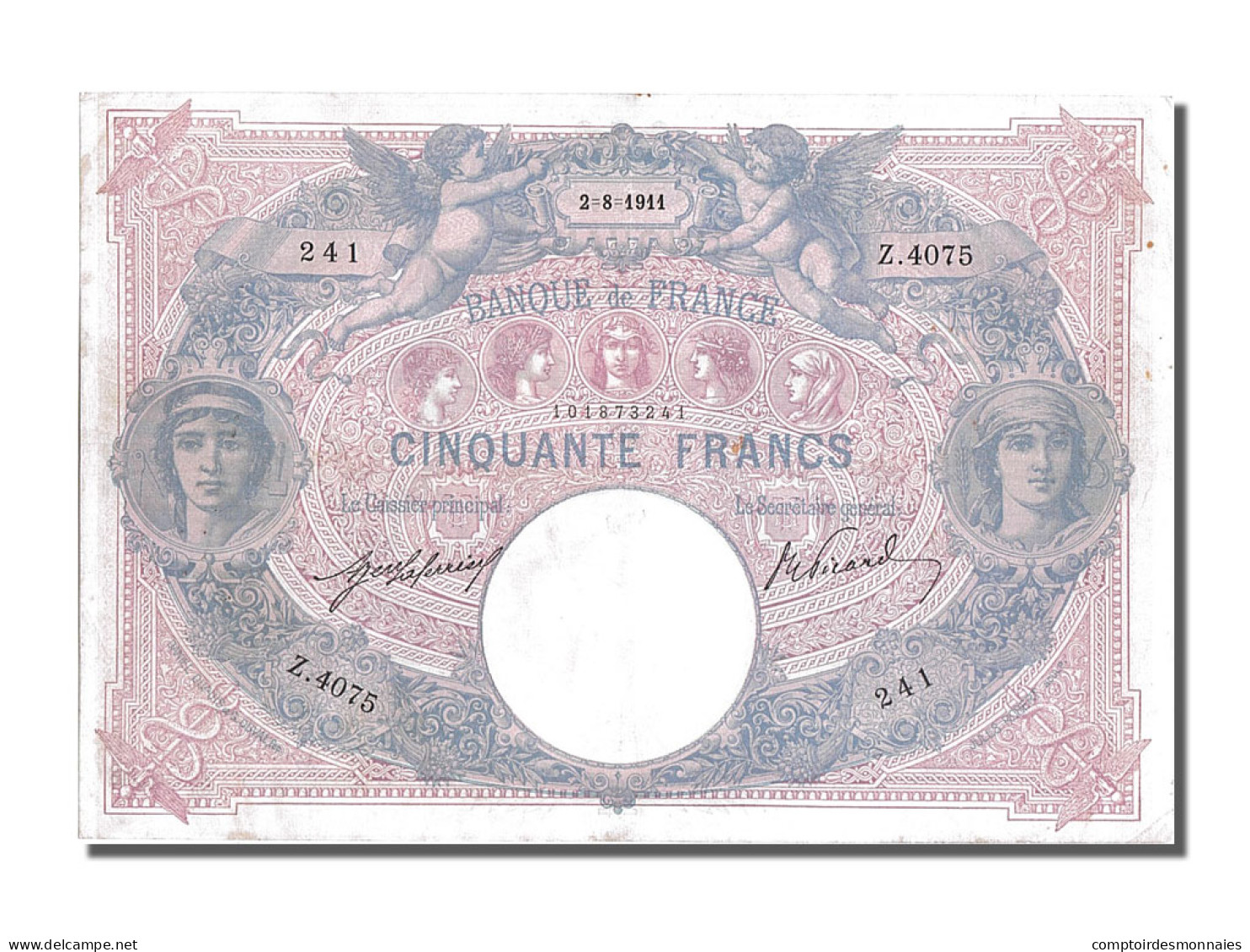 Billet, France, 50 Francs, 50 F 1889-1927 ''Bleu Et Rose'', 1911, 1911-08-02 - 50 F 1889-1927 ''Bleu Et Rose''