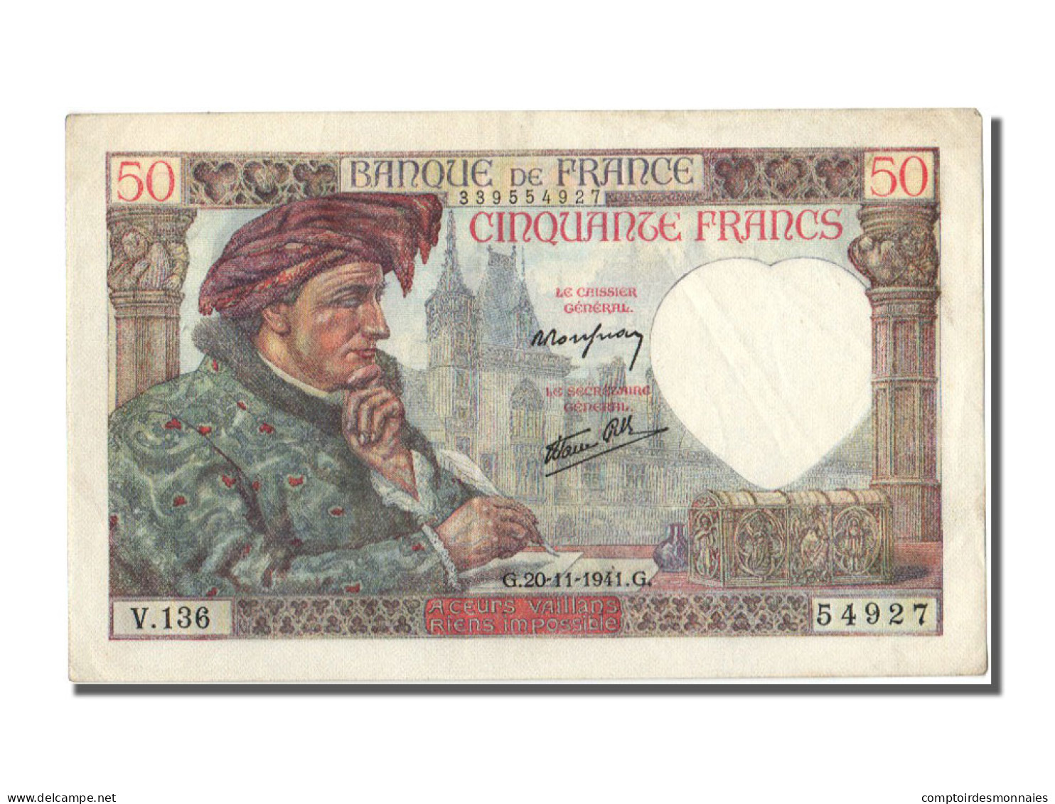 Billet, France, 50 Francs, 50 F 1940-1942 ''Jacques Coeur'', 1941, 1941-11-20 - 50 F 1940-1942 ''Jacques Coeur''