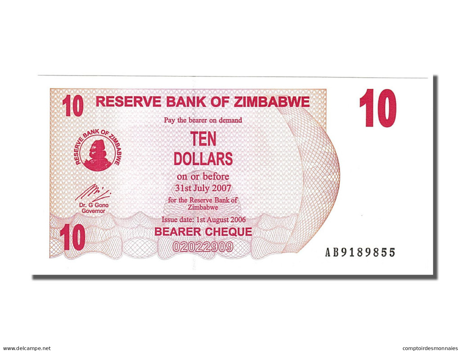 Billet, Zimbabwe, 10 Dollars, 2006, 2006-08-01, NEUF - Simbabwe