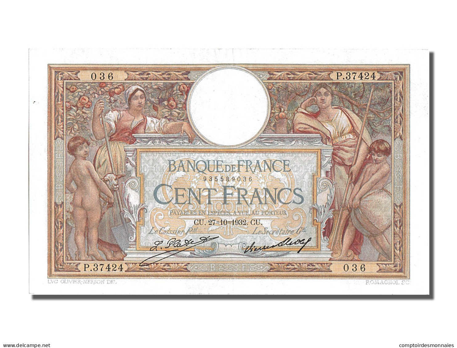 Billet, France, 100 Francs, 100 F 1908-1939 ''Luc Olivier Merson'', 1932 - 100 F 1908-1939 ''Luc Olivier Merson''