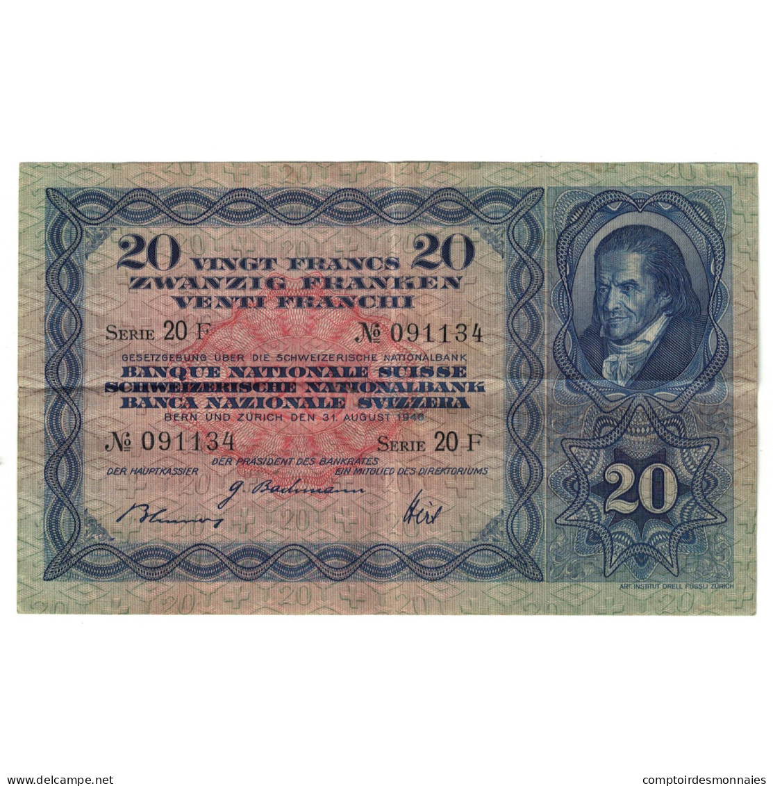 Billet, Suisse, 20 Franken, 1942, 1942-12-04, KM:39l, TTB - Svizzera