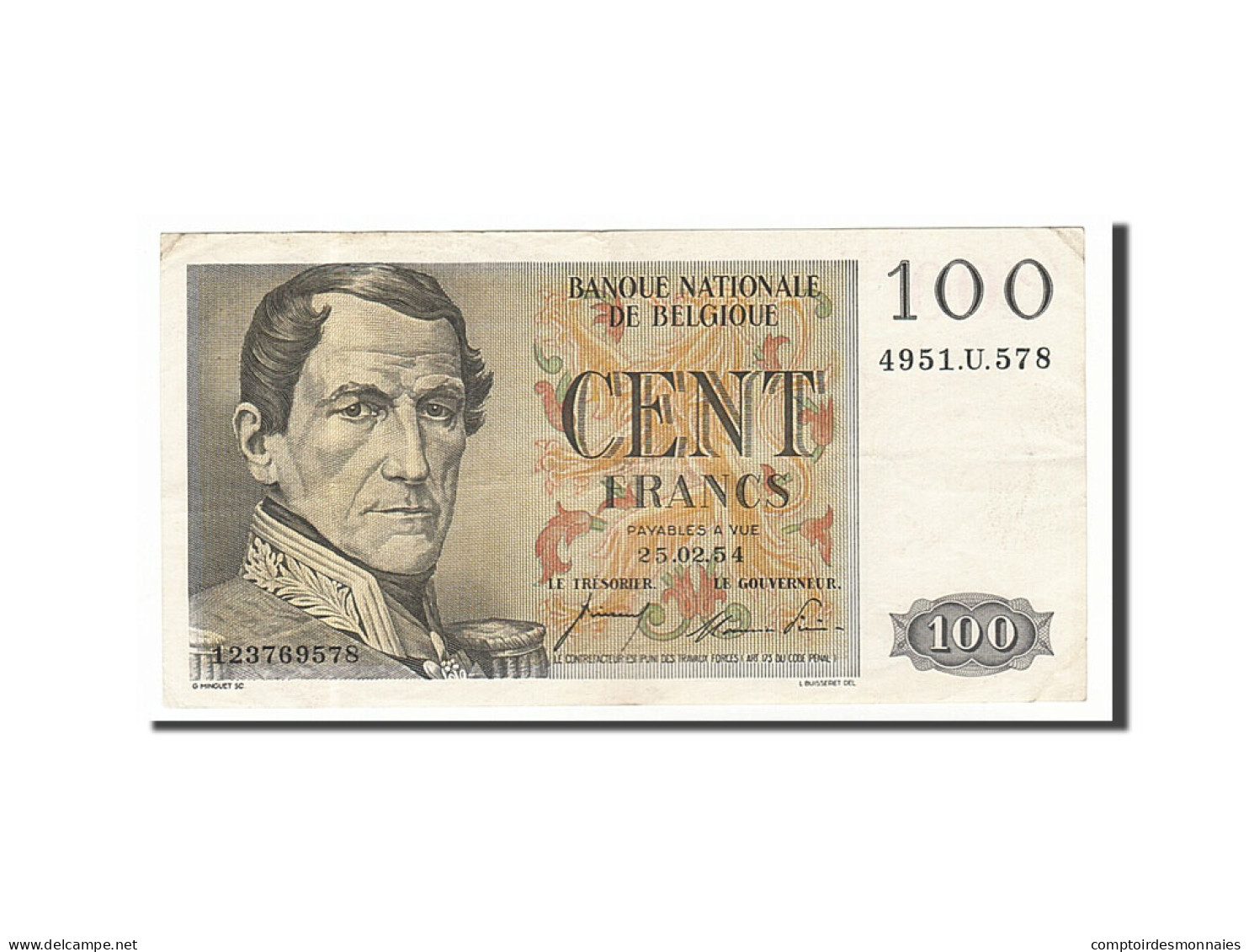 Billet, Belgique, 100 Francs, 1954, 1954-02-25, TTB - 100 Franchi