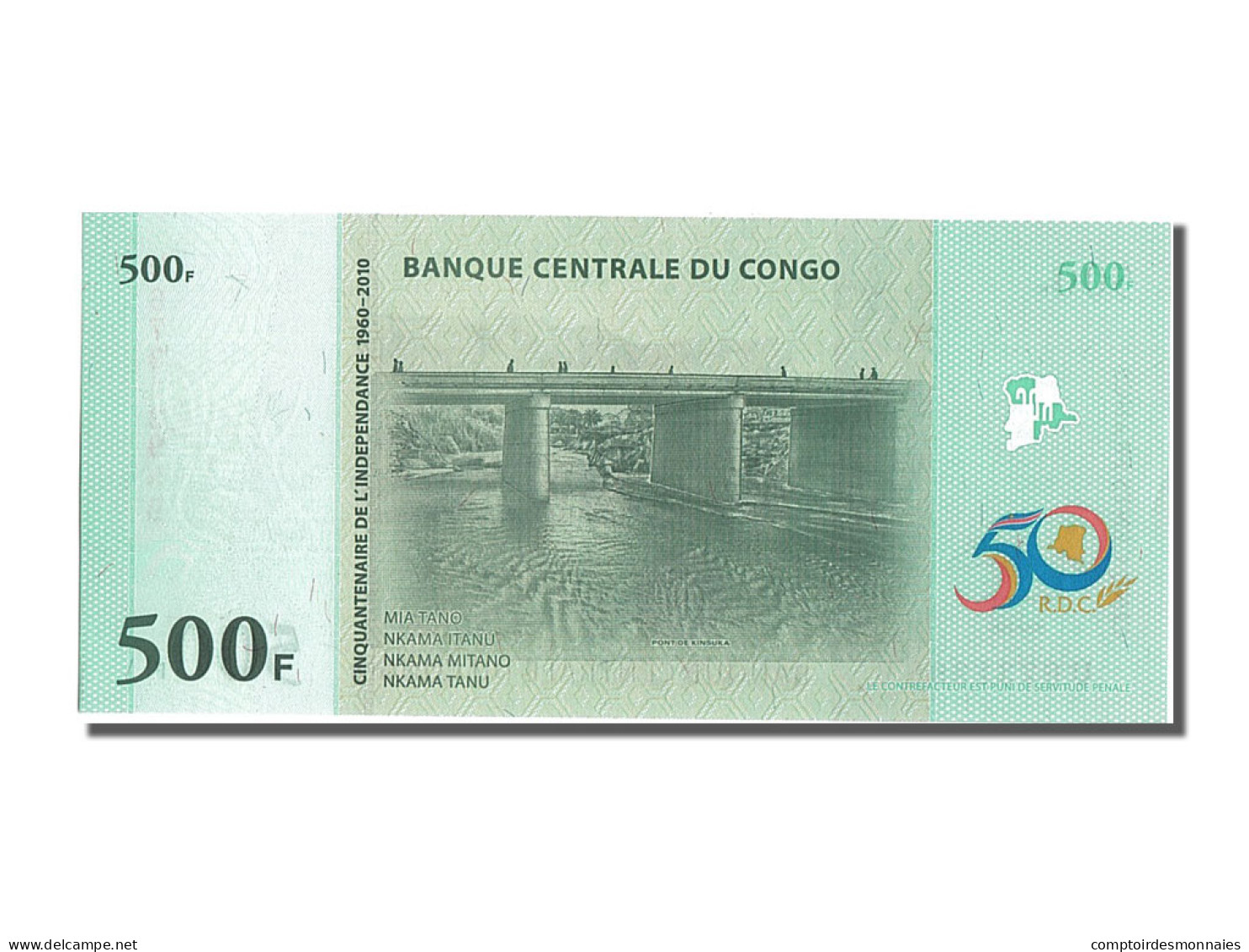 Billet, Congo Democratic Republic, 500 Francs, 2010, 2010-06-30, NEUF - République Démocratique Du Congo & Zaïre