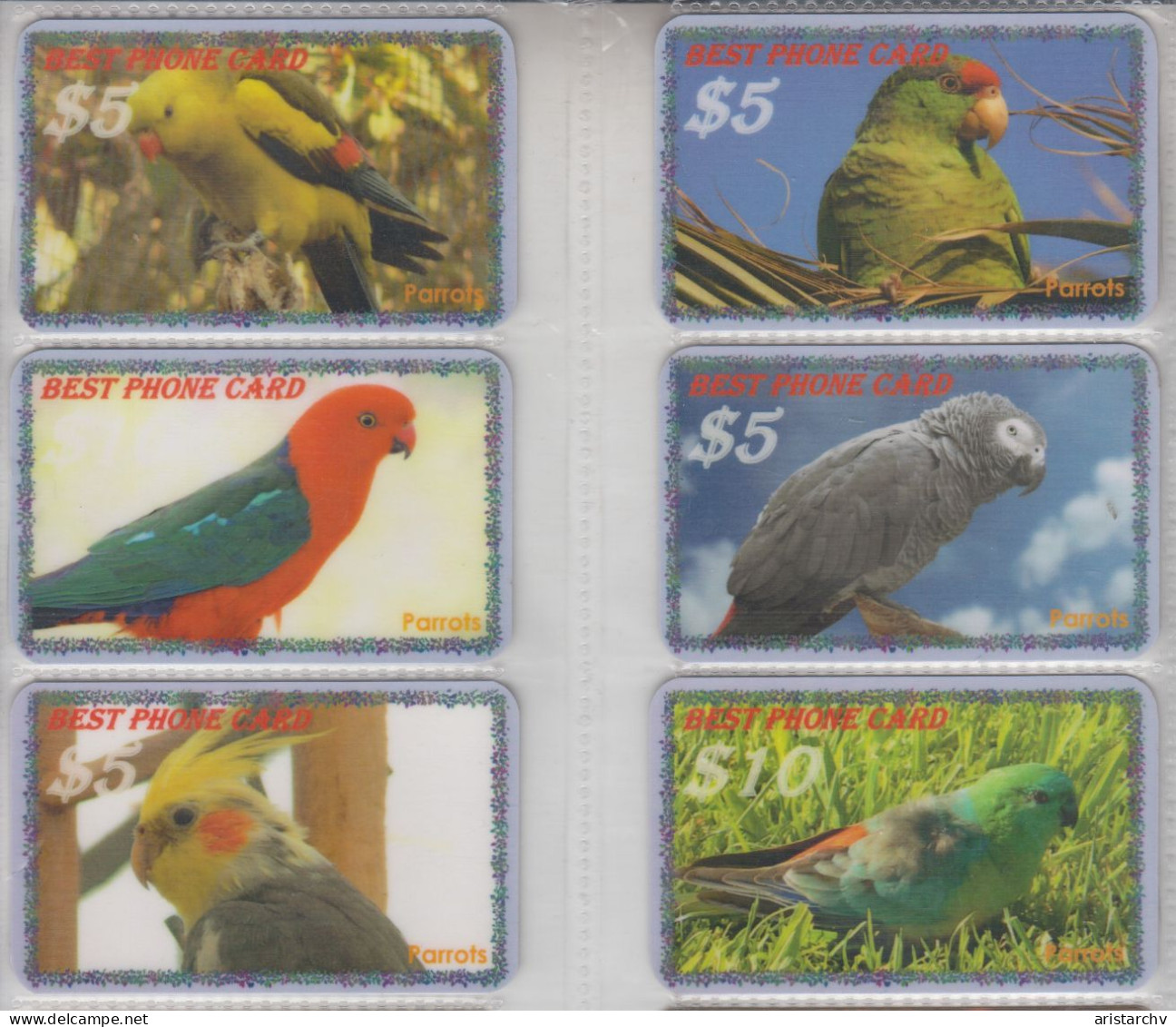 ISRAEL BIRD PARROT SET OF 6 CARDS - Papageien