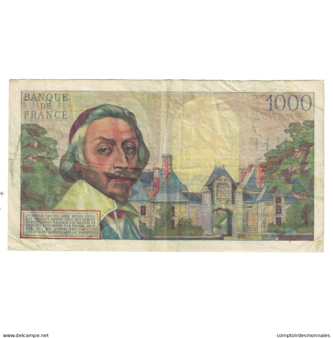 France, 1000 Francs, Richelieu, 1956, M.289, TB, Fayette:42.23, KM:134a - 1 000 F 1953-1957 ''Richelieu''