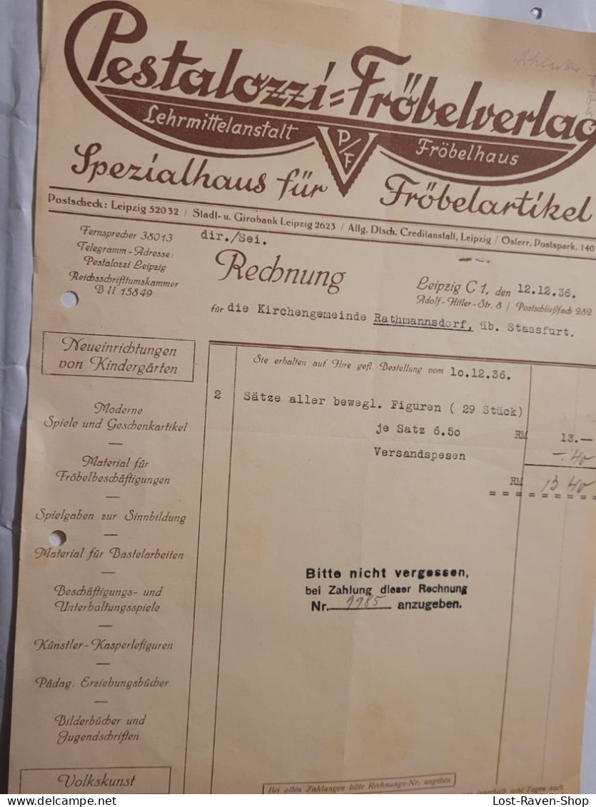 Rechnung - Pestalozzi Fröbelverlag - Leipzig - 1936 - 1900 – 1949