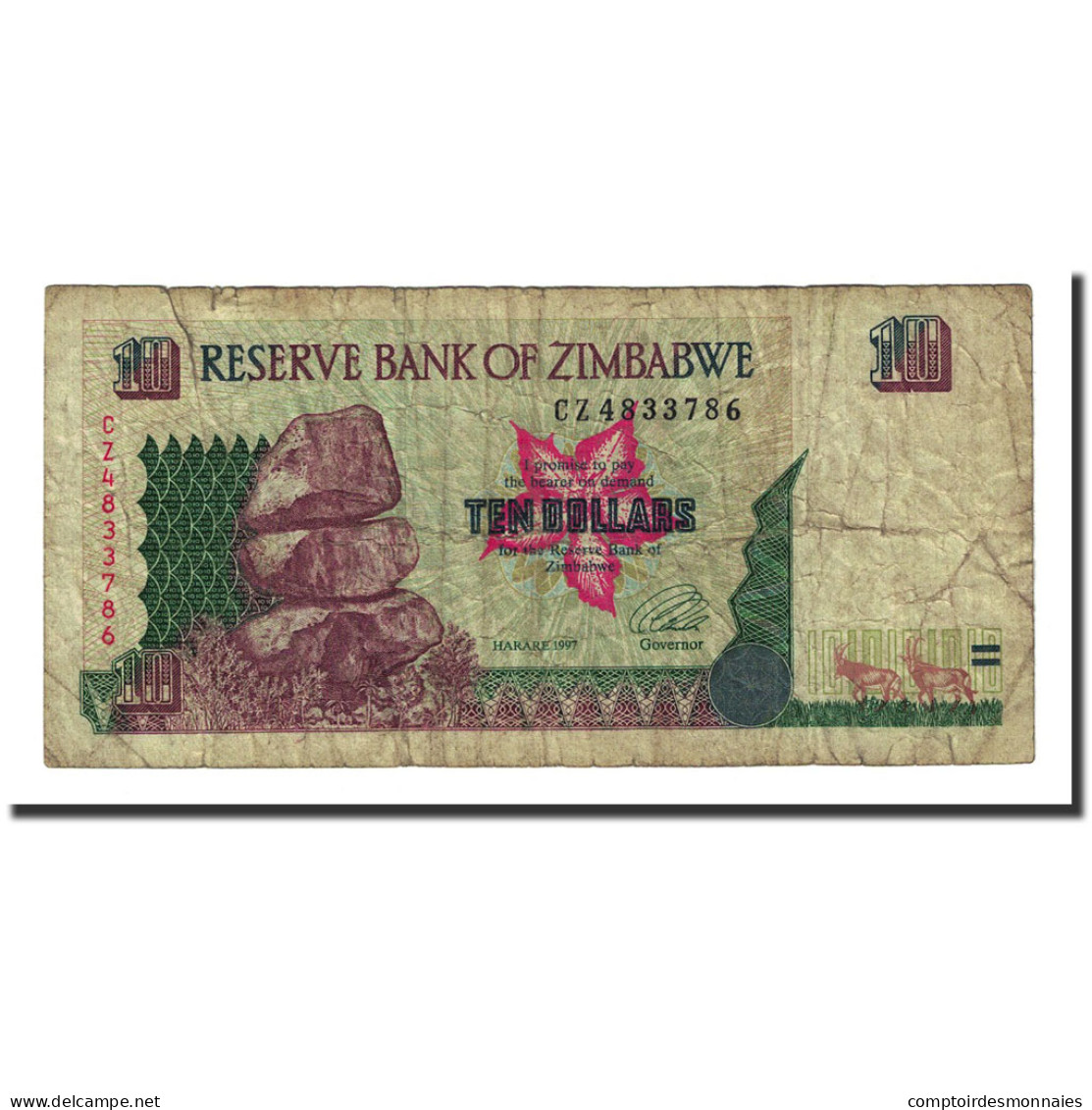 Billet, Zimbabwe, 10 Dollars, 1997, KM:6a, B+ - Simbabwe