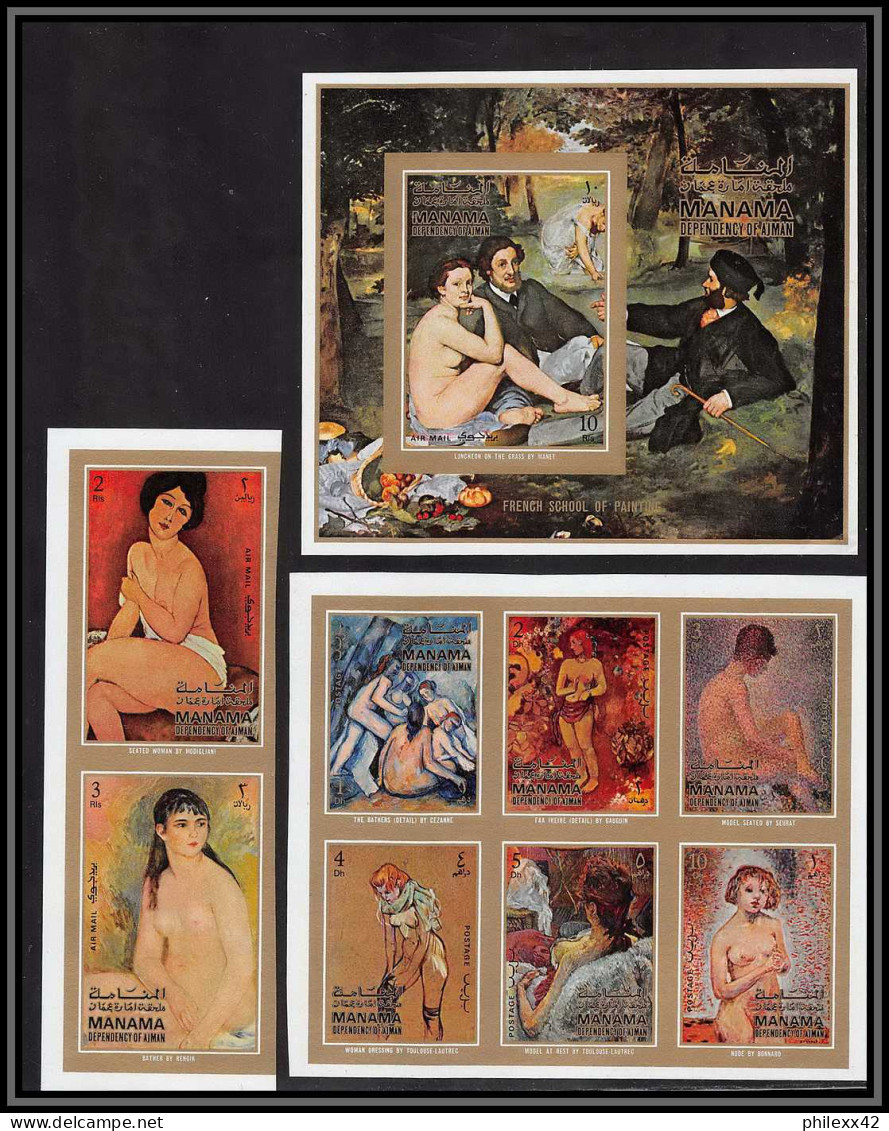 Manama - 3156d N° 808/815 B Bloc 160 B French Nudes Peinture Tableaux Paintings ** MNH Gauguin Renoir Non Dentelé Imperf - Aktmalerei