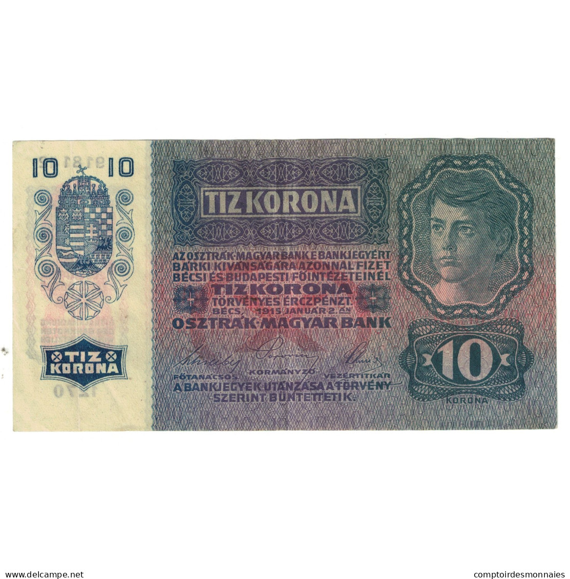 Billet, Autriche, 10 Kronen, 1915, 1915-01-02, KM:51a, TTB - Hungría