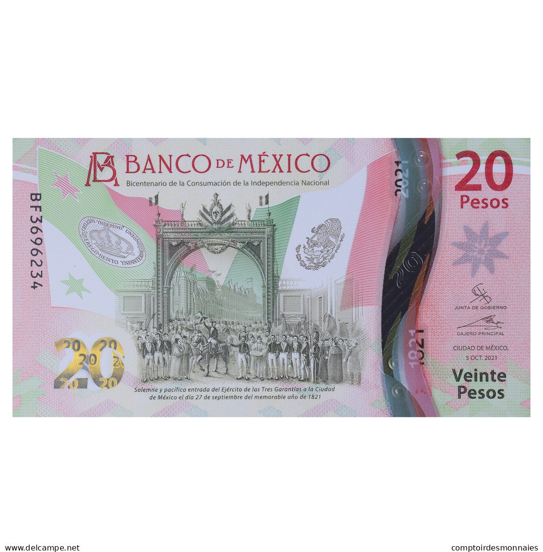 Billet, Mexique, 20 Pesos, 2021, 2021-10-05, NEUF - Mexico