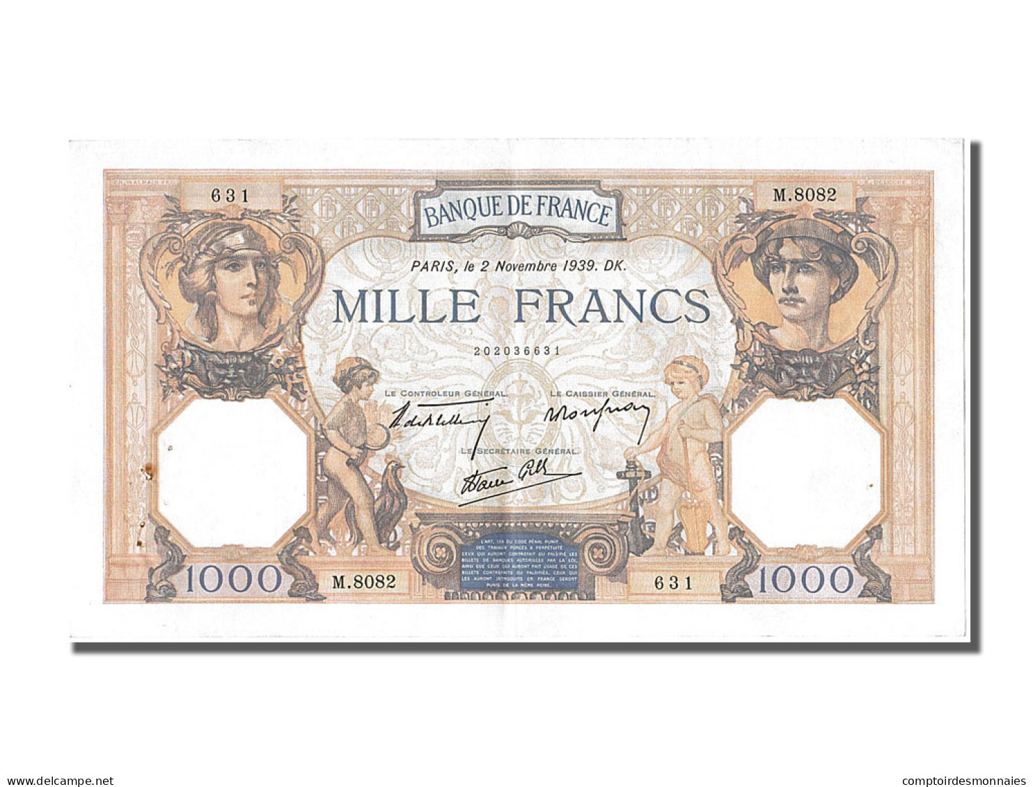 Billet, France, 500 Francs, 1 000 F 1927-1940 ''Cérès Et Mercure'', 1939 - 1 000 F 1927-1940 ''Cérès Et Mercure''