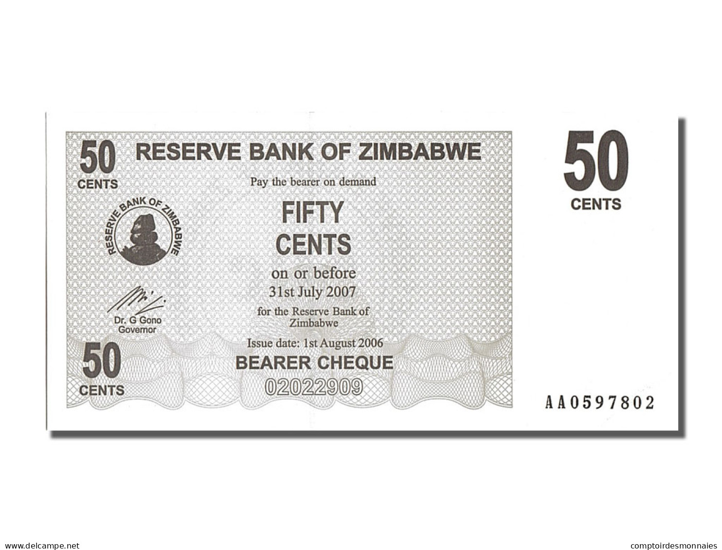 Billet, Zimbabwe, 50 Cents, 2006, 2006-08-01, NEUF - Simbabwe