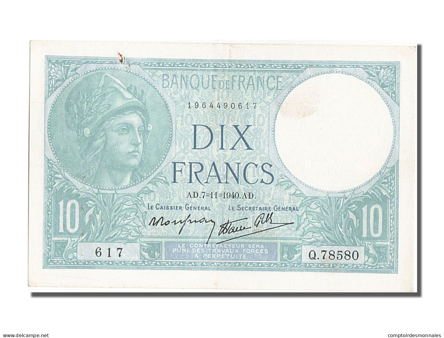 Billet, France, 10 Francs, 10 F 1916-1942 ''Minerve'', 1942, 1942-11-07, SUP - 10 F 1916-1942 ''Minerve''