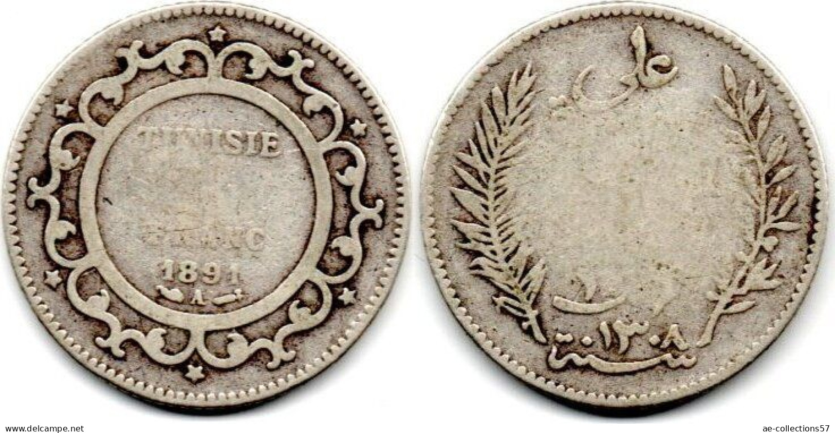 MA 31192 / Tunisie - Tunisia - Tunesien 1 Franc 1891 A B - Tunisie