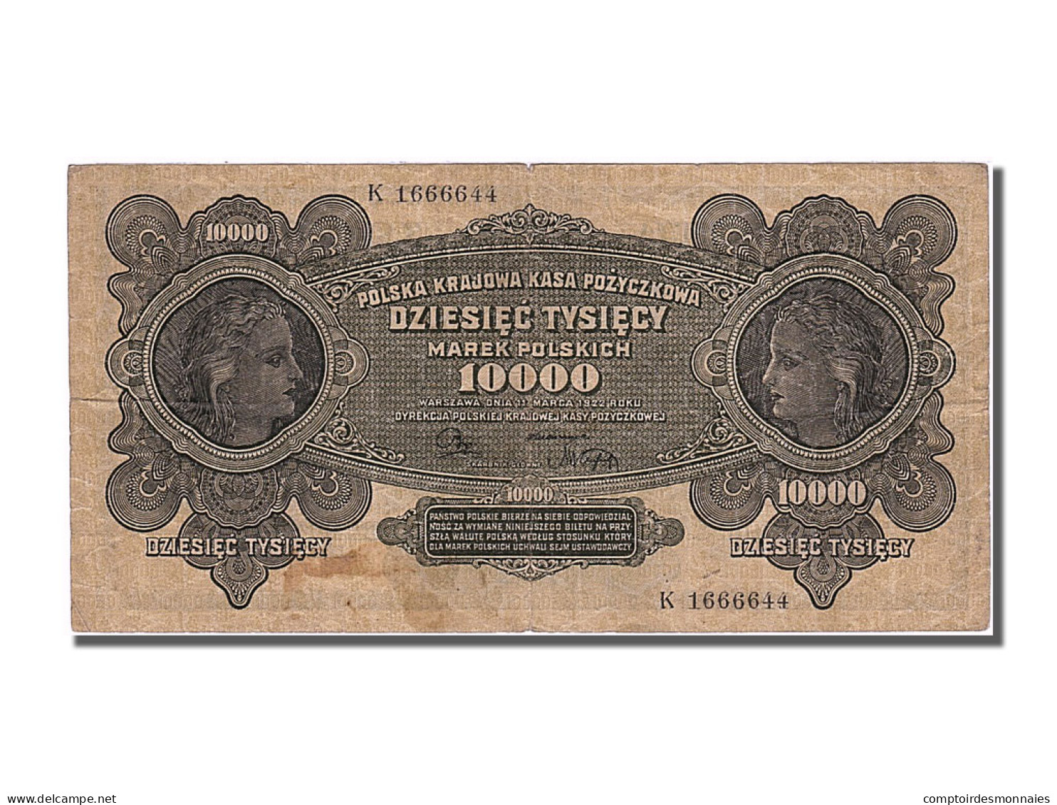 Billet, Pologne, 10,000 Marek, 1922, 1922-03-11, TTB - Pologne