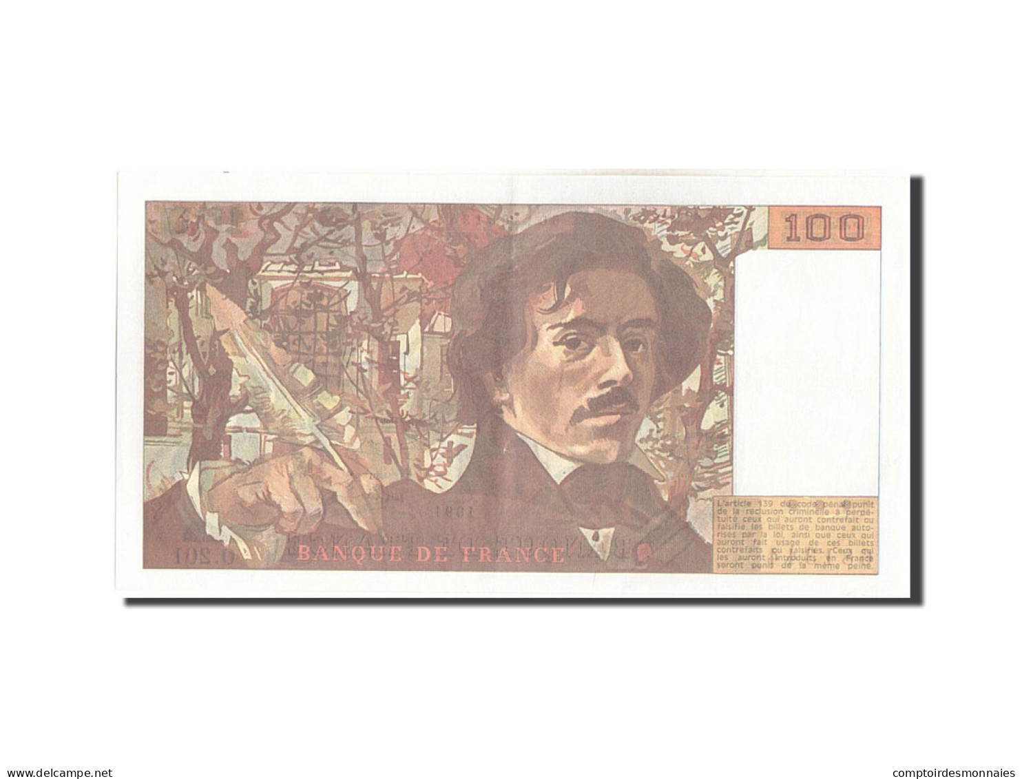 Billet, France, 100 Francs, 100 F 1978-1995 ''Delacroix'', 1991, TTB+ - 100 F 1978-1995 ''Delacroix''