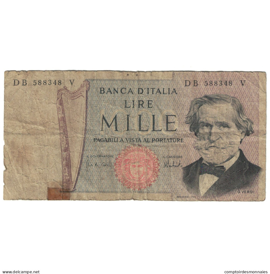 Billet, Italie, 1000 Lire, 1969, 1969-02-26, KM:101a, B - 1000 Liras