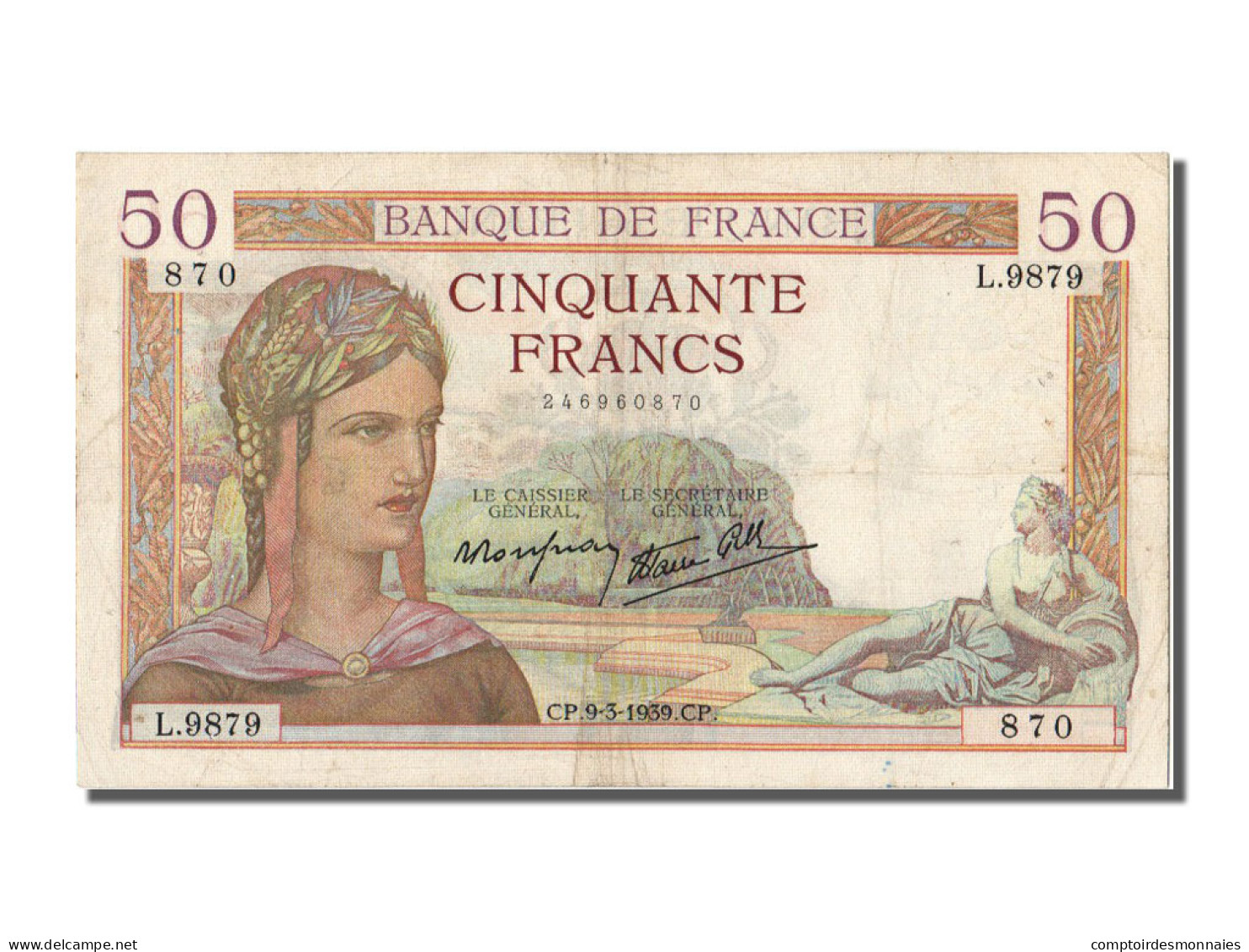 Billet, France, 50 Francs, 50 F 1934-1940 ''Cérès'', 1939, 1939-03-09, TTB - 50 F 1934-1940 ''Cérès''