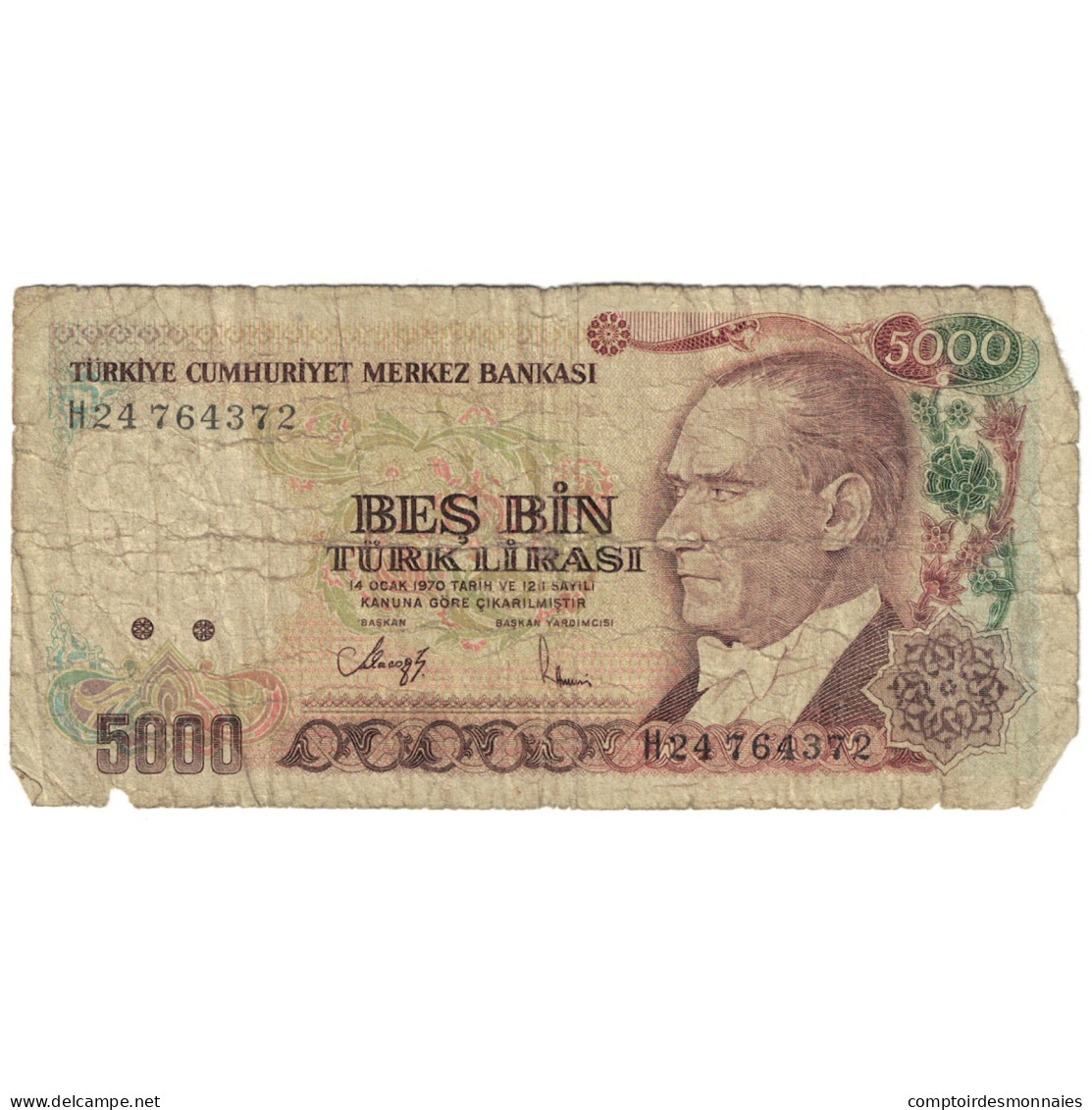 Billet, Turquie, 5000 Lira, 1990, KM:198, AB - Turkey