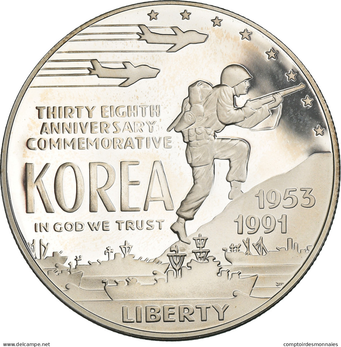 Monnaie, États-Unis, Guerre De Corée, Dollar, 1991, Philadelphie, FDC, Argent - Commemoratives