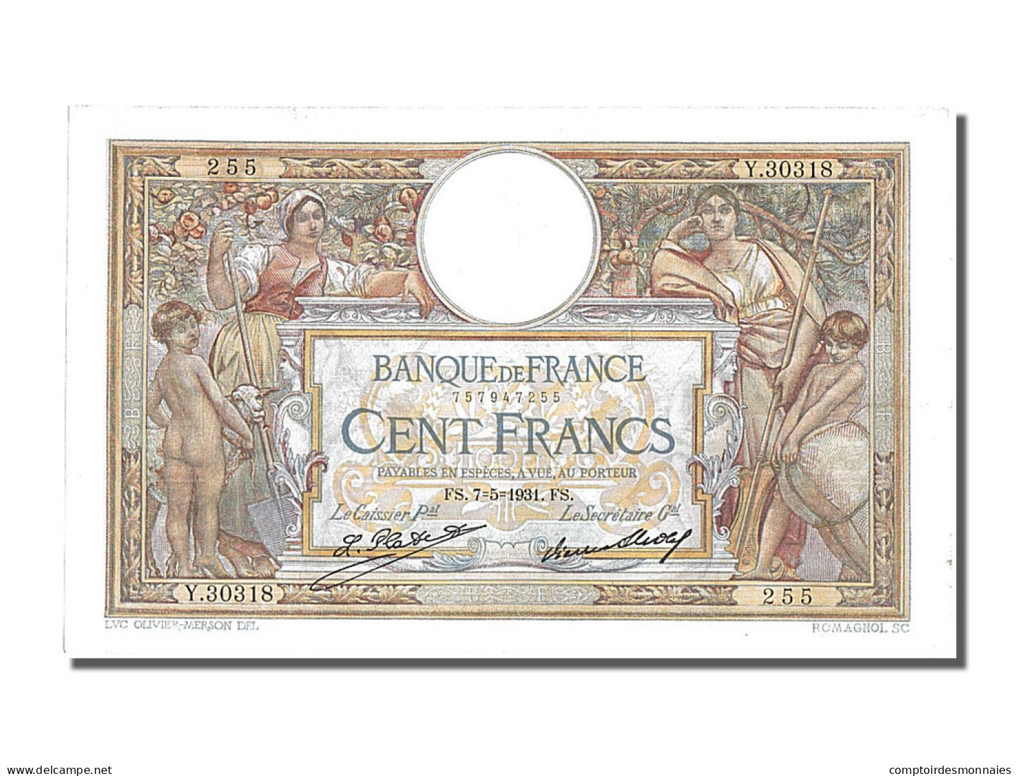 Billet, France, 100 Francs, 100 F 1908-1939 ''Luc Olivier Merson'', 1931 - 100 F 1908-1939 ''Luc Olivier Merson''