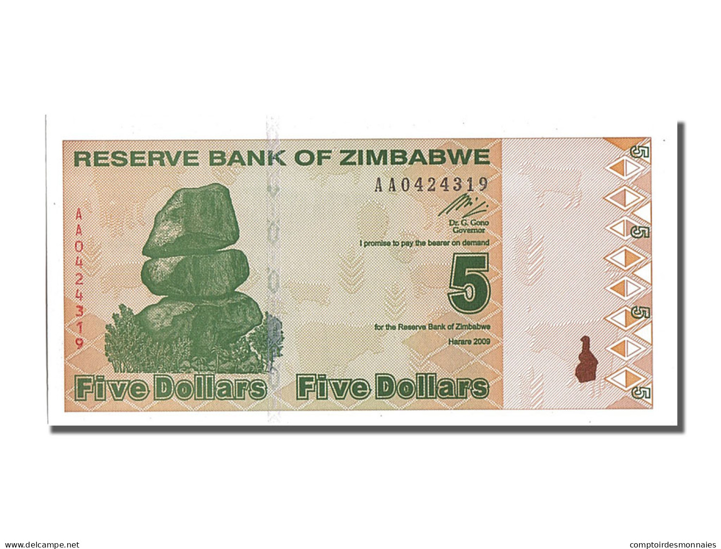 Billet, Zimbabwe, 5 Dollars, 2009, NEUF - Simbabwe