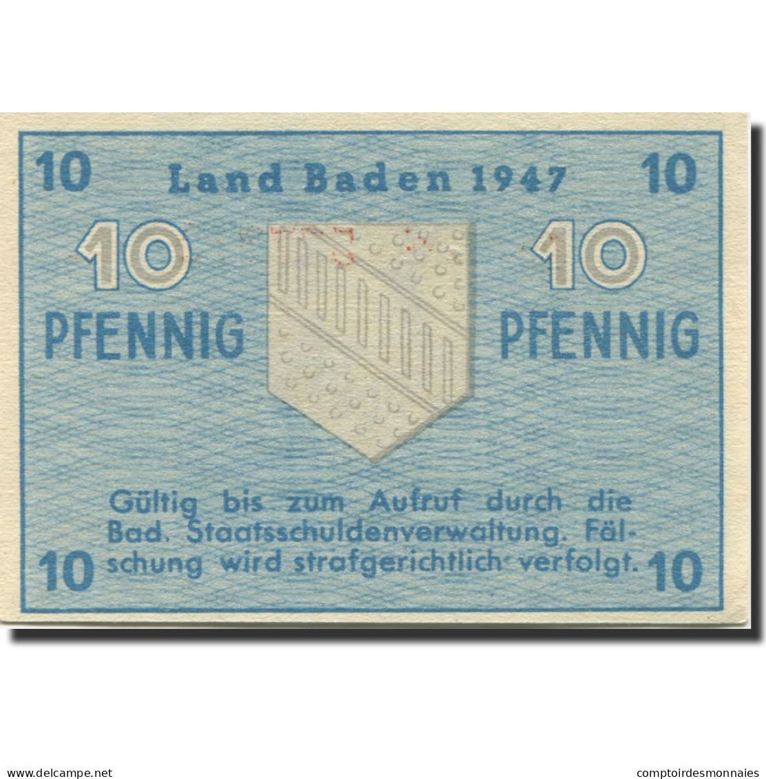 Billet, Allemagne, Baden, 10 Pfennig, 1947, KM:S1002a, SPL - Sonstige & Ohne Zuordnung