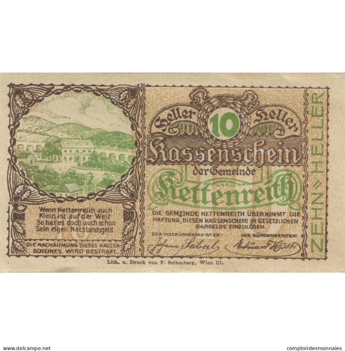 Billet, Autriche, Kettenreith, 10 Heller, Village, 1920, SPL, Mehl:FS 435a - Oesterreich