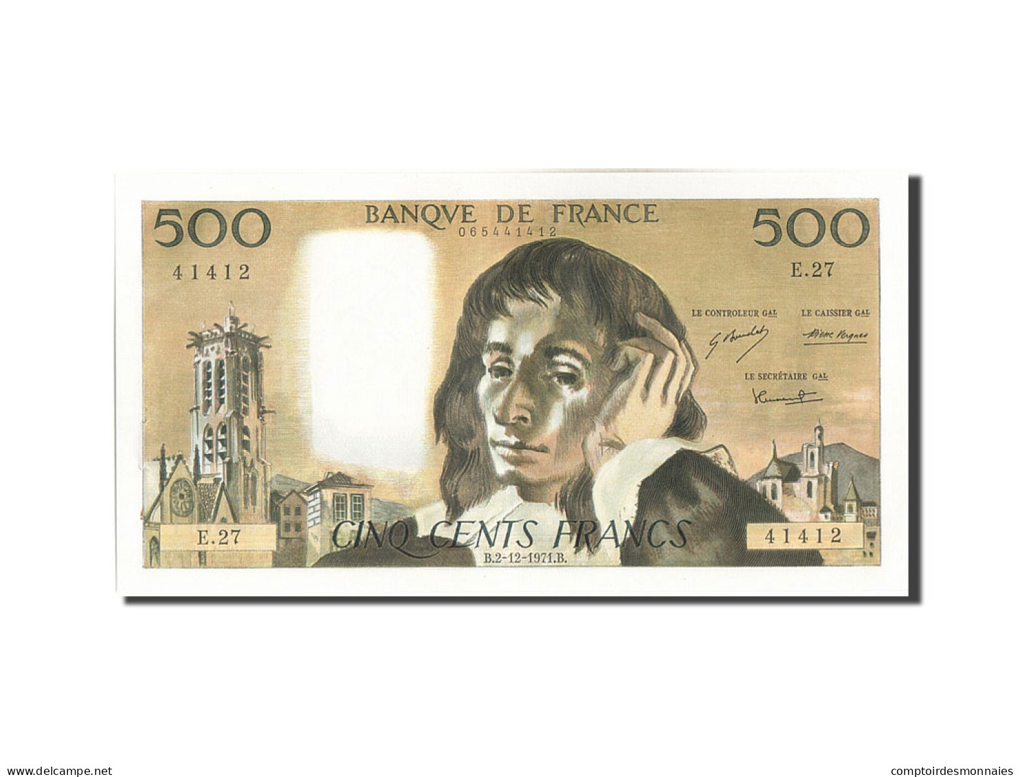 Billet, France, 500 Francs, 500 F 1968-1993 ''Pascal'', 1971, 1971-12-02, SPL - 500 F 1968-1993 ''Pascal''