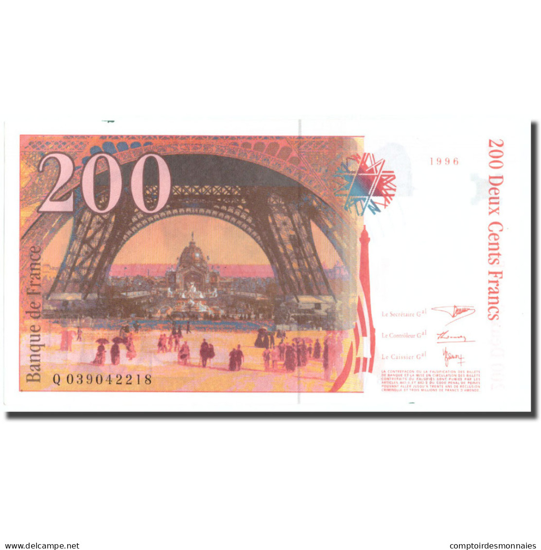 France, 200 Francs, 200 F 1995-1999 ''Eiffel'', 1996, 1996, NEUF, KM:159a - 200 F 1995-1999 ''Eiffel''
