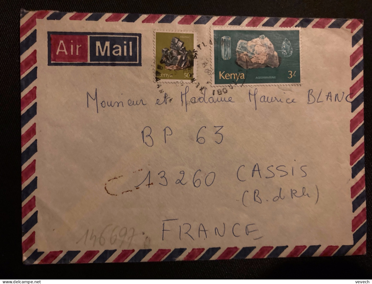 LETTRE Par Avion Pour La FRANCE TP AQUAMARINE 3/ + GALENA 50 OBL.25 MR 82 - Kenya (1963-...)