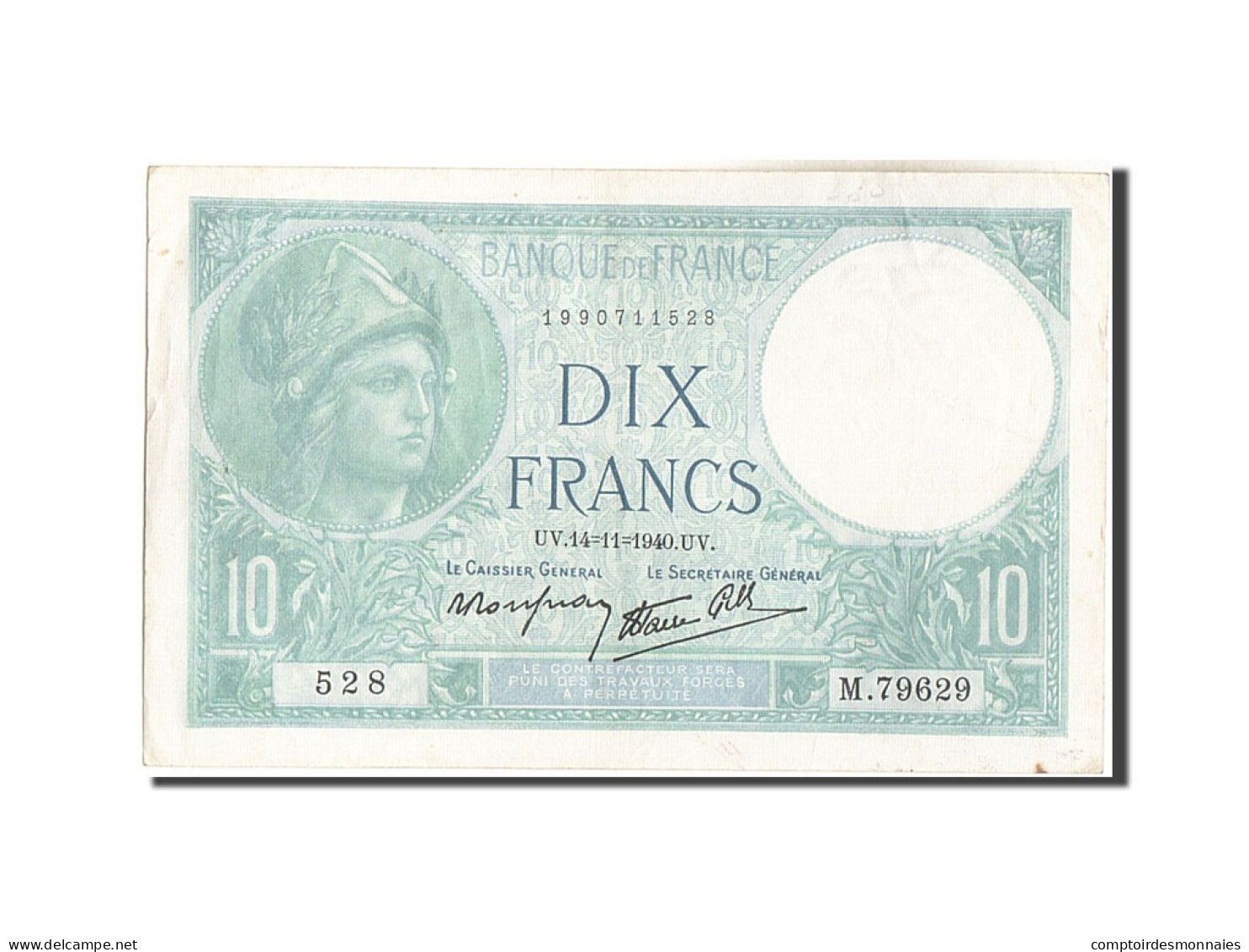 Billet, France, 10 Francs, 10 F 1916-1942 ''Minerve'', 1940, 1940-11-14, TTB - 10 F 1916-1942 ''Minerve''