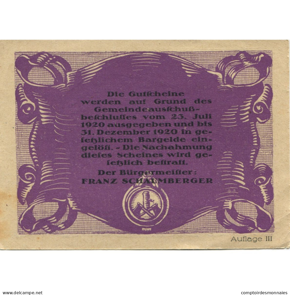 Billet, Autriche, Brunn, 30 Heller, Parchemin 1920-12-31, SUP Mehl:FS 323IIc - Austria