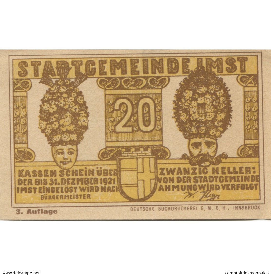 Billet, Autriche, Imst, 20 Heller, Fleur, 1920, 1920-12-31, SPL, Mehl:FS 405a - Oesterreich