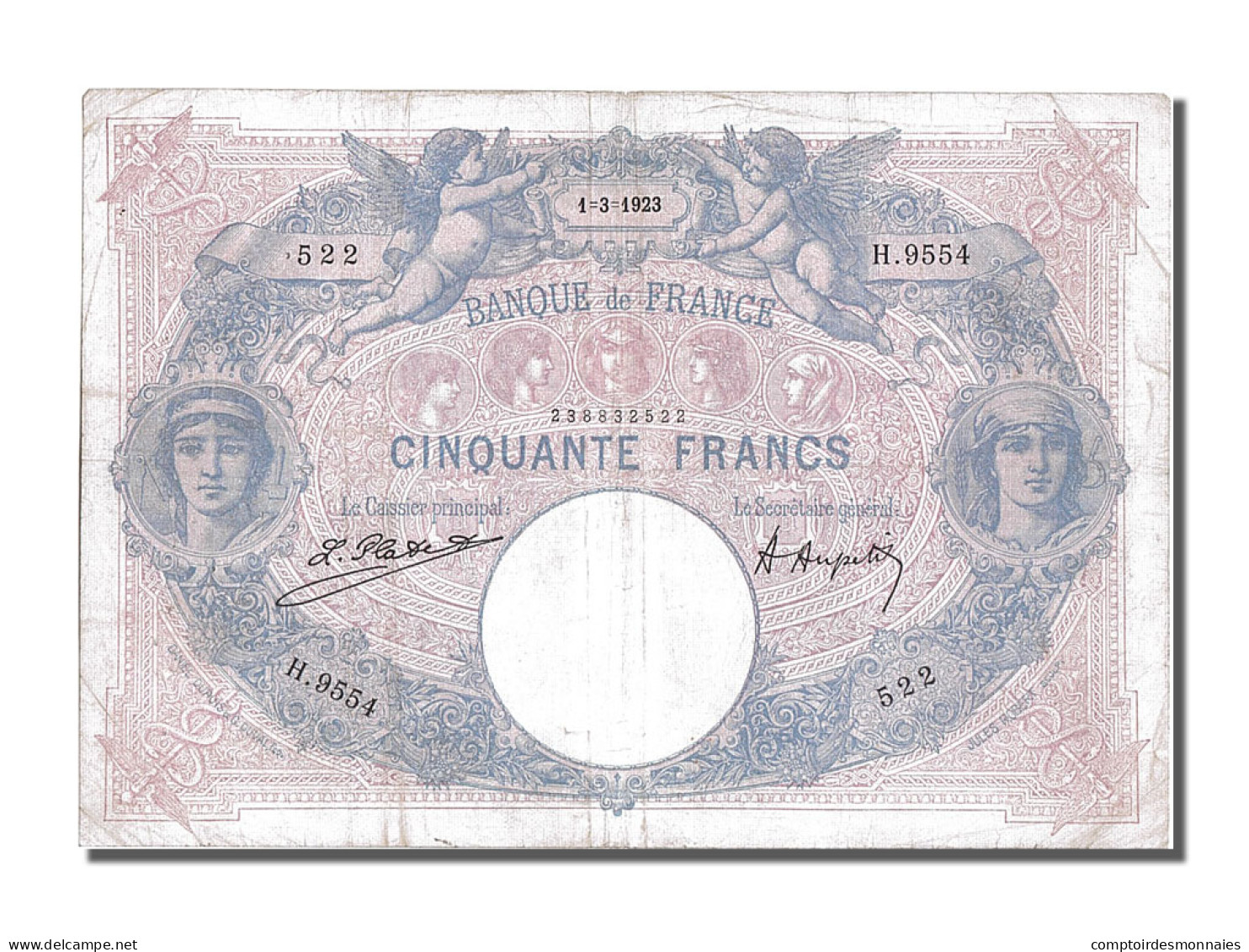 Billet, France, 50 Francs, 50 F 1889-1927 ''Bleu Et Rose'', 1923, TTB - 50 F 1889-1927 ''Bleu Et Rose''