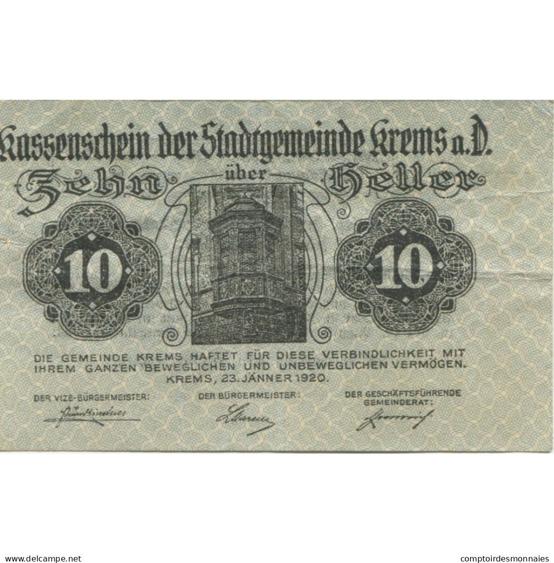 Billet, Autriche, Krems, 10 Heller, Tour, 1920, 1920-08-31, SUP, Mehl:FS 472I - Oesterreich