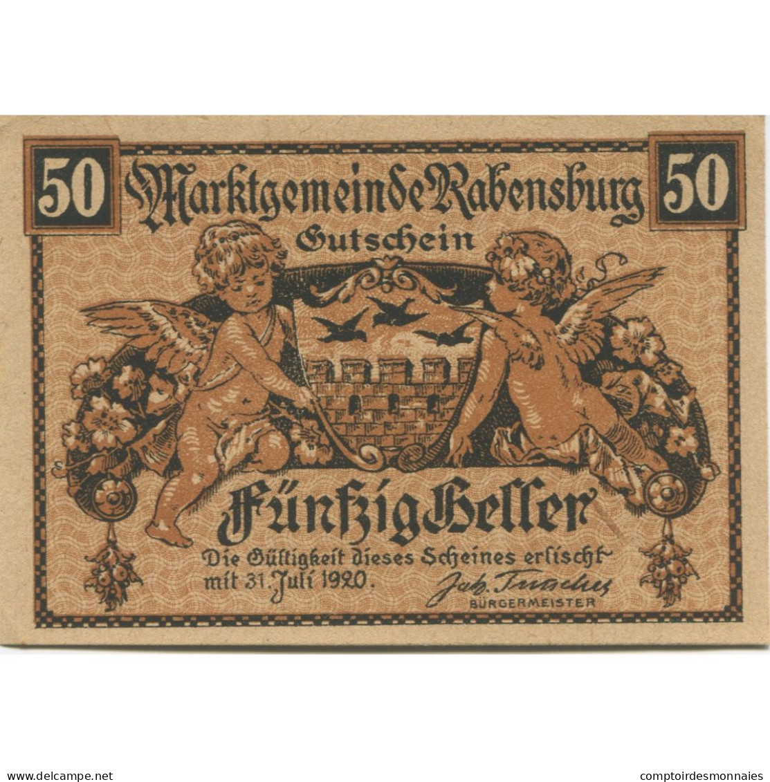 Billet, Autriche, Rabensburg, 50 Heller, Blason 2, 1920-07-31, SPL Mehl:FS 807a - Oesterreich