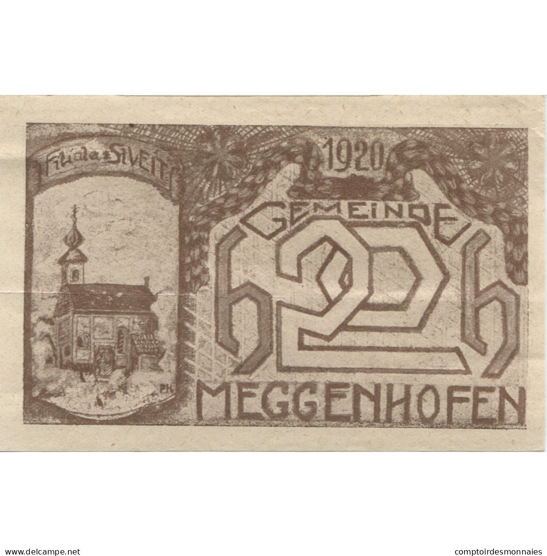 Billet, Autriche, Meggenhofen, 20 Heller, Eglise, 1920-12-31, SPL Mehl:FS 603Ia - Oesterreich