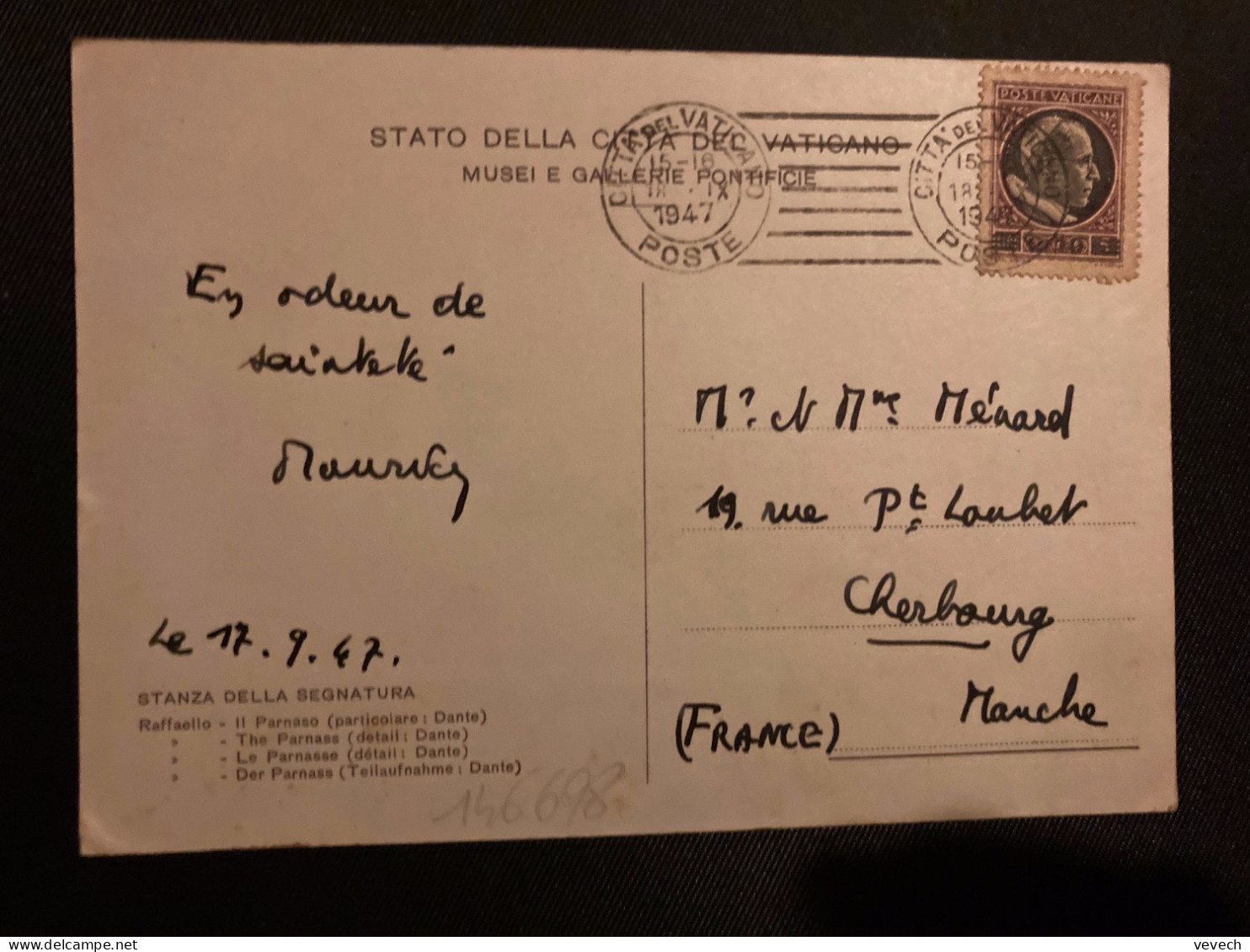 CP Pour La FRANCE TP 5 Surch. L10 OBL.MEC.18 IX 1947 - Storia Postale