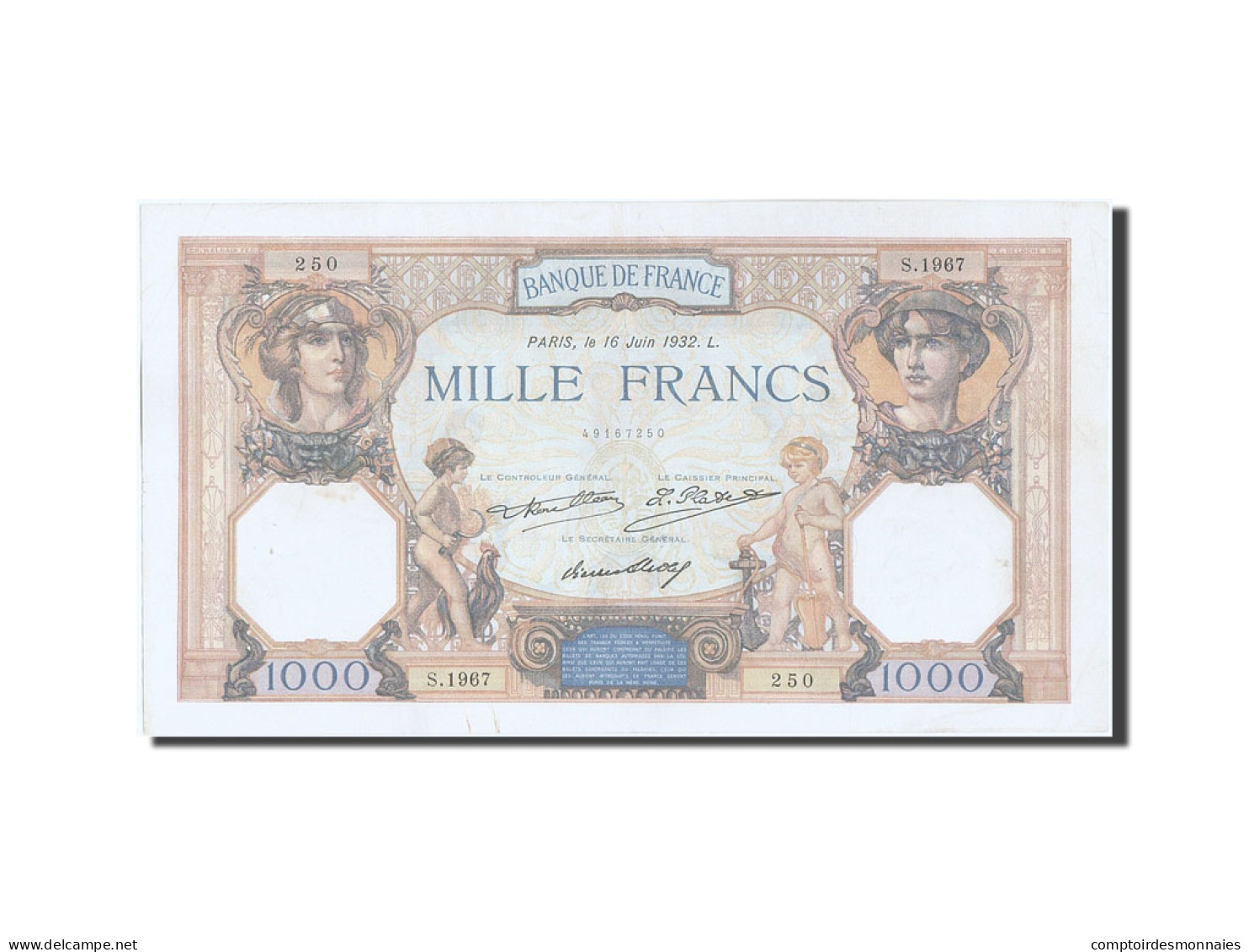 Billet, France, 1000 Francs, 1 000 F 1927-1940 ''Cérès Et Mercure'', 1932 - 1 000 F 1927-1940 ''Cérès Et Mercure''