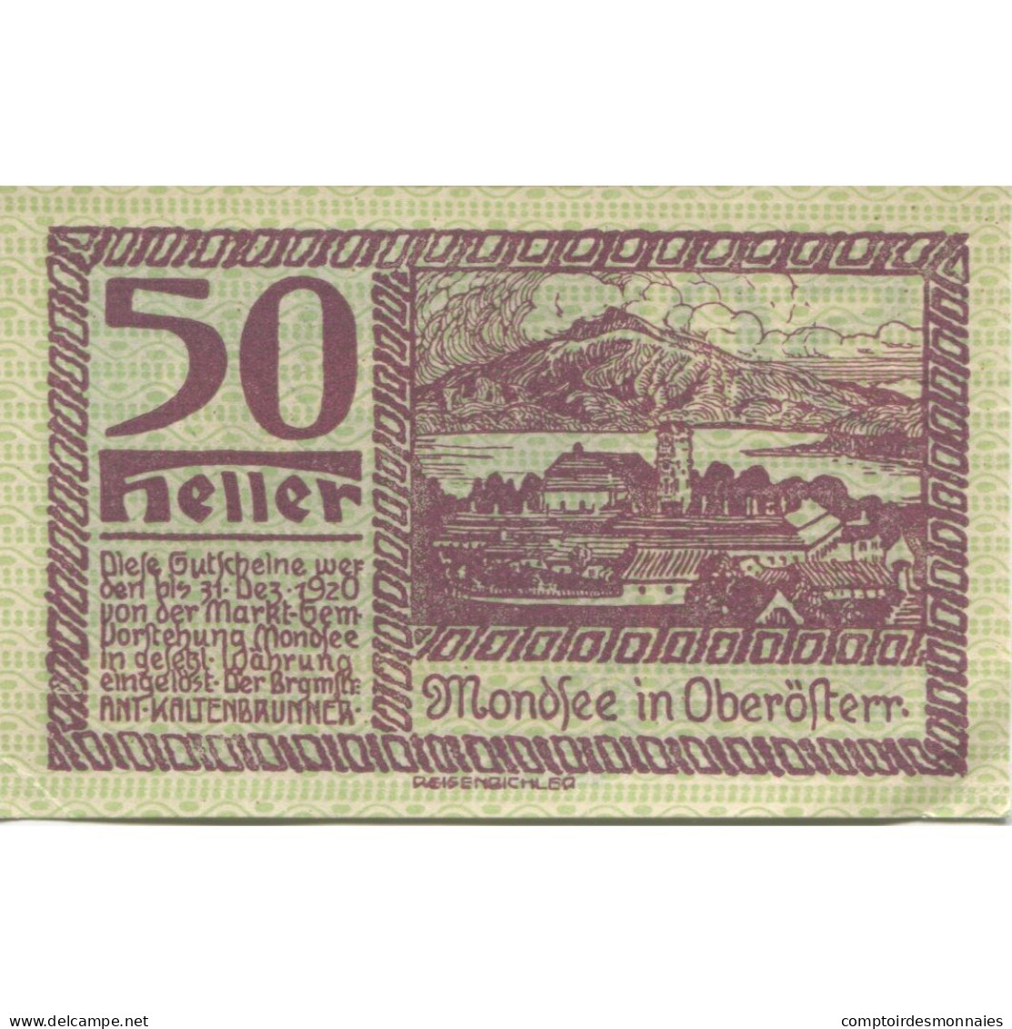 Billet, Autriche, Mondsee, 50 Heller, Fleuve 1920-12-31, SPL Mehl:FS 626b1 - Oesterreich