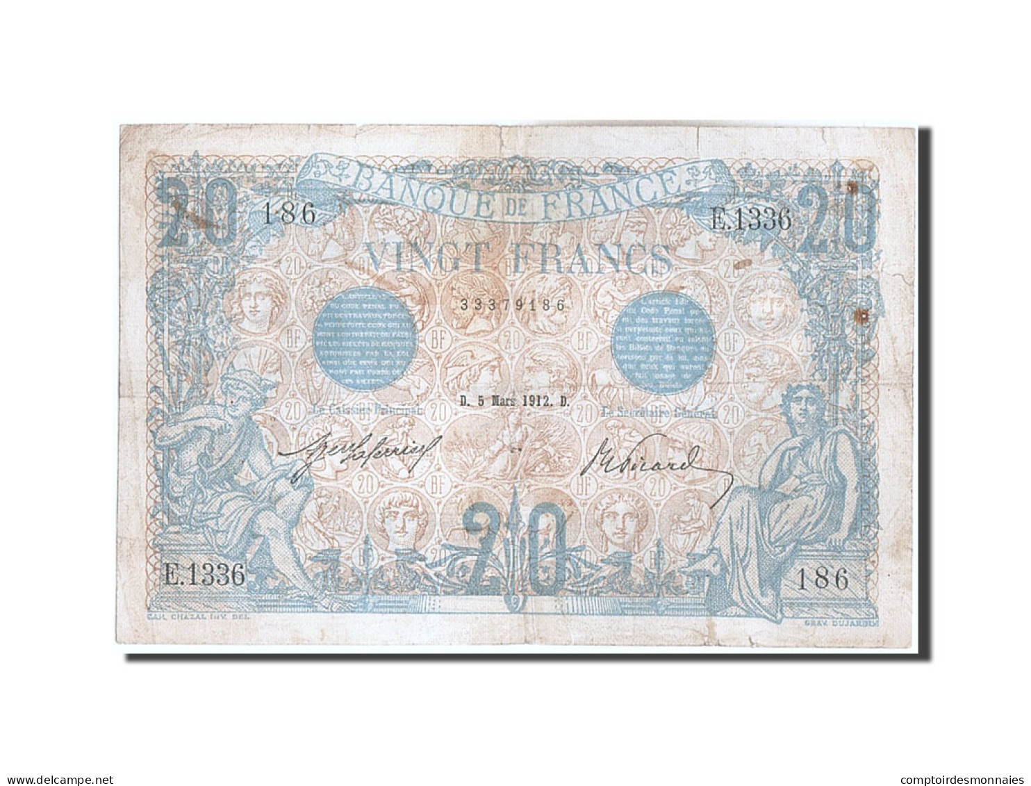 Billet, France, 20 Francs, 20 F 1905-1913 ''Bleu'', 1912, 1912-03-05, TB+ - 20 F 1905-1913 ''Bleu''