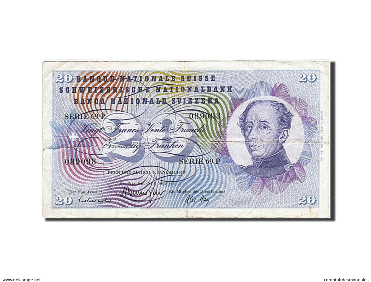 Billet, Suisse, 20 Franken, 1954-1961, 1970-01-05, KM:46r, TB - Suisse