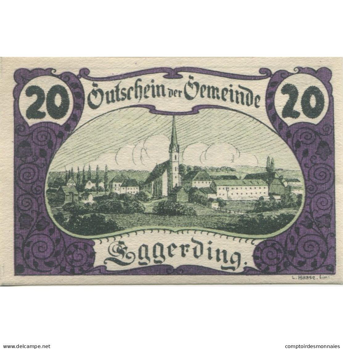 Billet, Autriche, Eggerding, 20 Heller, Eglise 1920-12-31, SPL, Mehl:FS 166a - Oesterreich